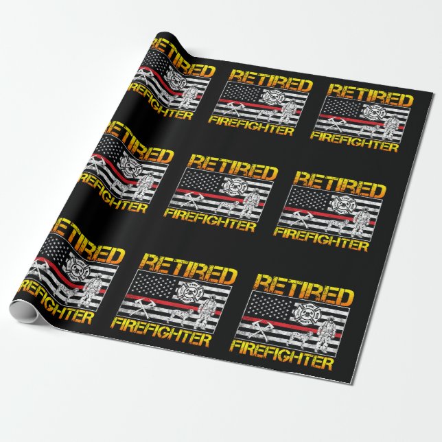 Thin Red Line Retired Firefighter Retirement Wrapping Paper (Unrolled)