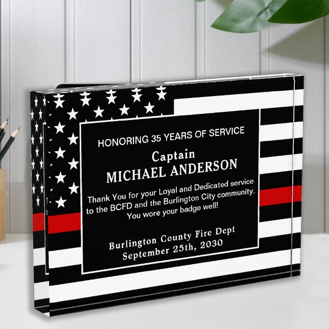 Thin Red Line Retirement Anniversary Firefighter  Acrylic Award (Creator Uploaded)
