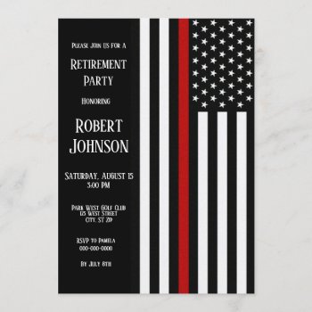 Thin Red Line Retirement Invitation by ThinBlueLineDesign at Zazzle