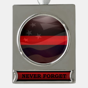 Thin Red Line Salute Flag Silver Plated Banner Ornament