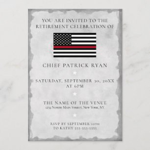 Thin Red Line Silver Fireman Flag Retirement Party Invitation
