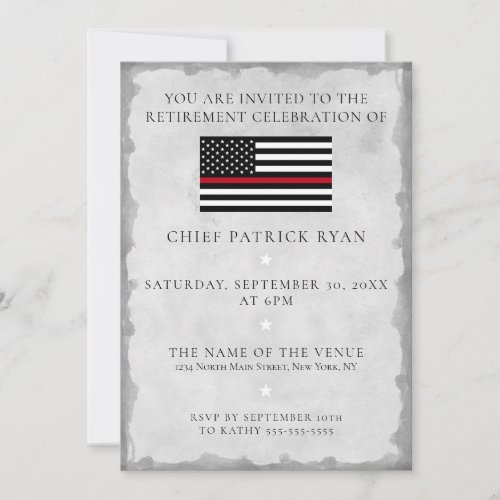 Thin Red Line Silver Fireman Flag Retirement Party Invitation