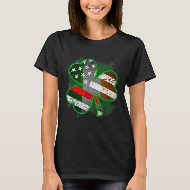 Thin Red Line St Patricks Day Honoring Firefighter T-Shirt (Front)