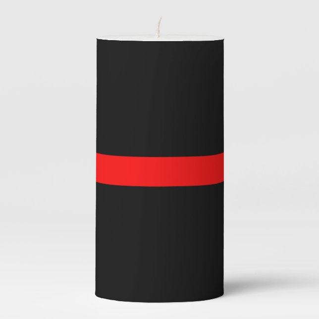 Thin Red Line Symbolic Memorial on a Pillar Candle (Front)