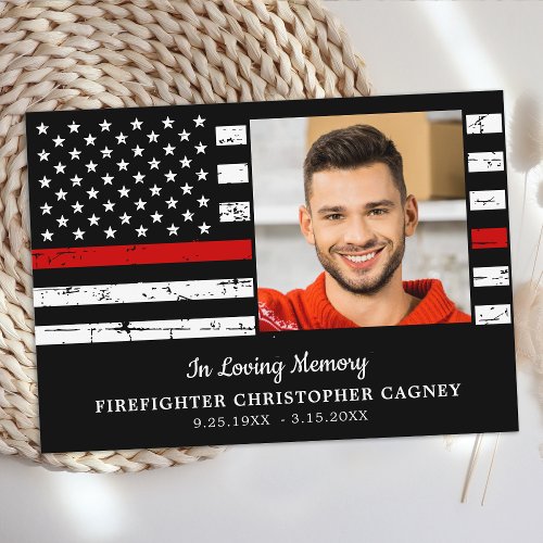 Thin Red Line Sympath Firefighter Memorial Funeral Thank You Card