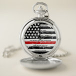 Thin Red Line Thank You Retirement Firefighter Pocket Watch<br><div class="desc">Celebrate and show your appreciation to an outstanding Firefighter with this Thin Red Line Thank You Firefighter Pocket Watch - American flag design in Firefighter Flag colors, distressed design . Perfect for service awards and Firefighter Retirement gifts . Personalize with name , years of service and service years, fire department....</div>