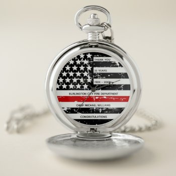 Thin Red Line Thank You Retirement Firefighter Pocket Watch by BlackDogArtJudy at Zazzle