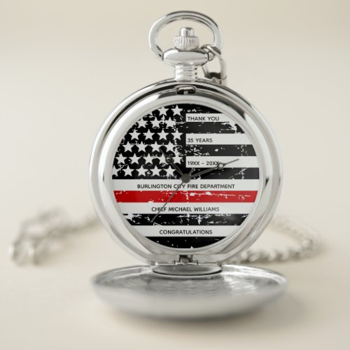 Thin Red Line Thank You Retirement Firefighter Pocket Watch