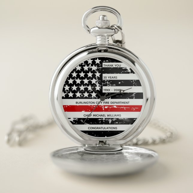 Thin Red Line Thank You Retirement Firefighter Pocket Watch (Inside)