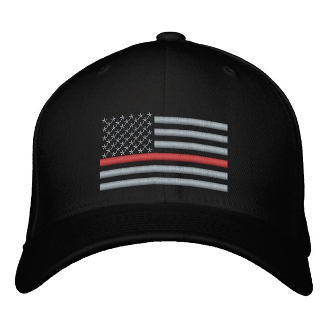Thin Red Line US Flag in Silver Embroidered Baseball Hat (Front)