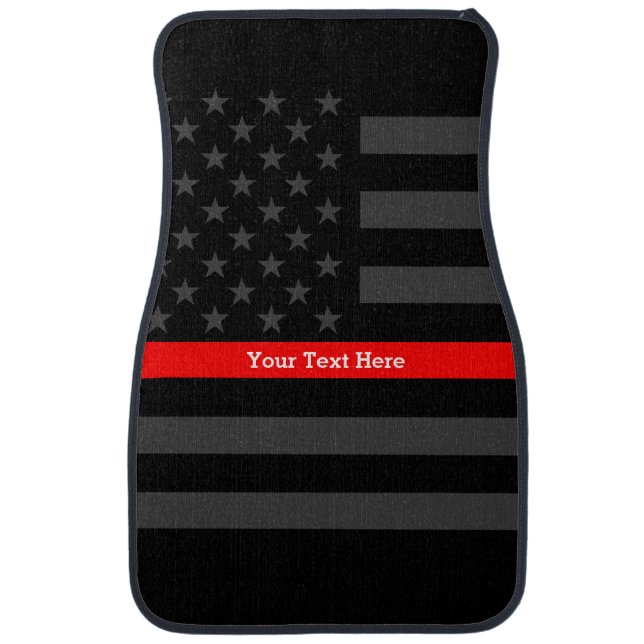 Thin Red Line US Flag Personalized Graphic Accent Car Mat (Front)