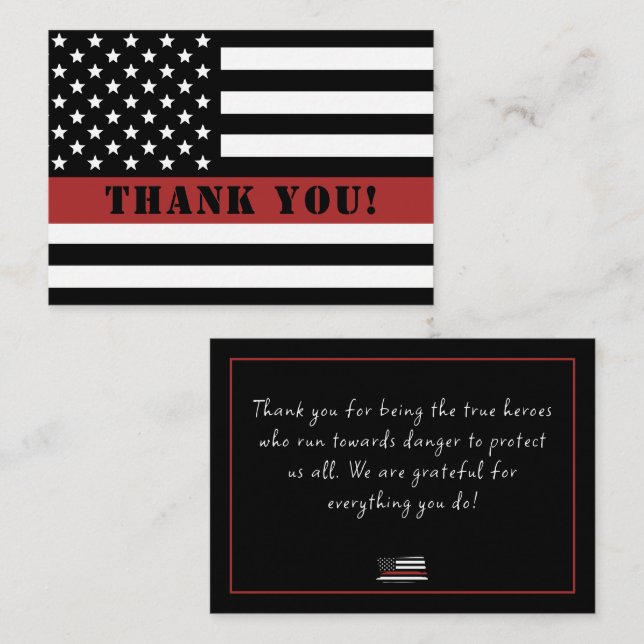 Thin Red Line USA Flag Firefighter Appreciation Note Card (Front/Back)