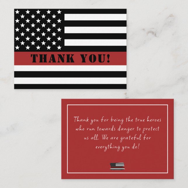 Thin Red Line USA Flag Firefighter Appreciation Note Card (Front/Back)