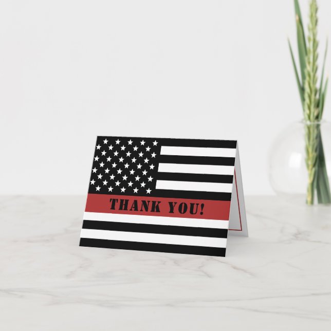 Thin Red Line USA Flag Firefighter Appreciation Thank You Card (Front)