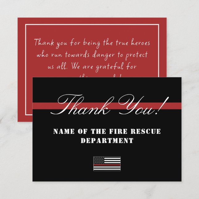 Thin Red Line USA Flag Firefighter Appreciation Thank You Card (Front/Back)