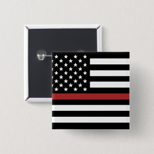 Thin Red Line USA Flag Firefighter Fire Department Button