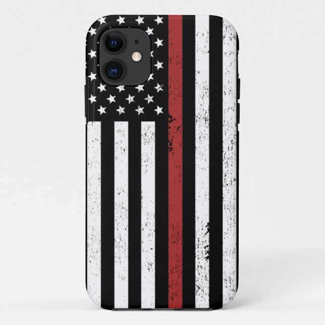 Thin Red Line USA Flag Firefighter Fire Department Case-Mate iPhone Case (Back)