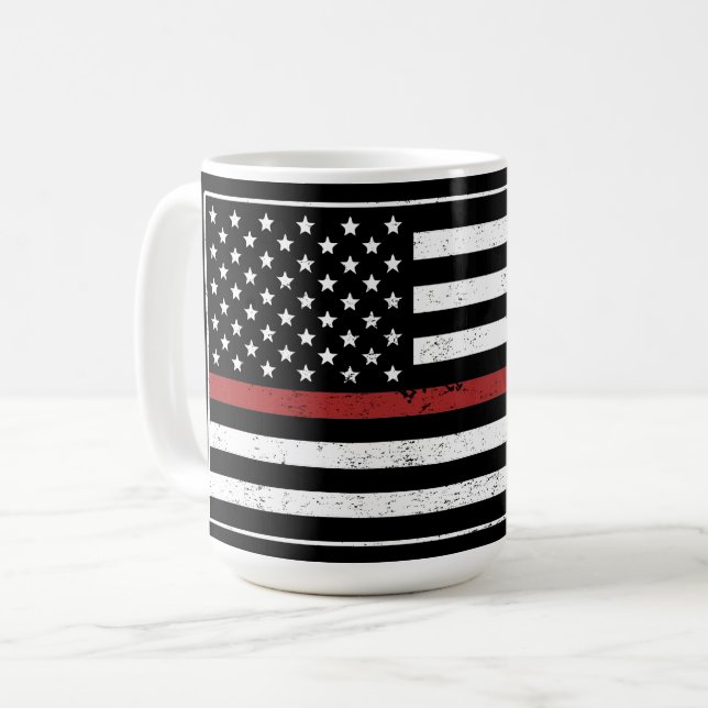 Thin Red Line USA Flag Firefighter Fire Department Coffee Mug (Front Left)
