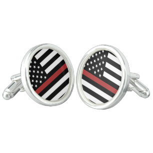 Thin Red Line USA Flag Firefighter Fire Department Cufflinks