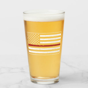 Thin Red Line USA Flag Firefighter Fire Department Glass
