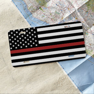 Thin Red Line USA Flag Firefighter Fire Department License Plate