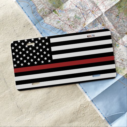 Thin Red Line USA Flag Firefighter Fire Department License Plate