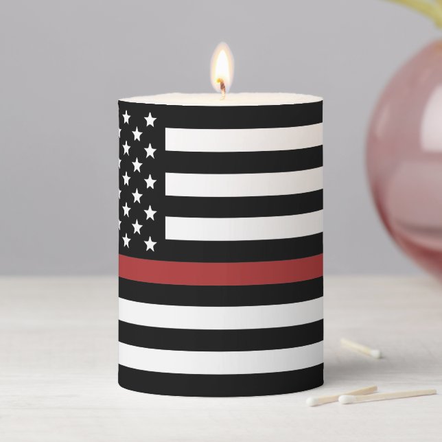 Thin Red Line USA Flag Firefighter Fire Department Pillar Candle (In Situ)
