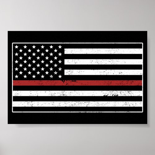 Thin Red Line USA Flag Firefighter Fire Department Poster