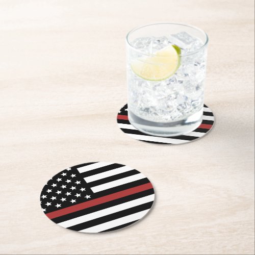 Thin Red Line USA Flag Firefighter Fire Department Round Paper Coaster