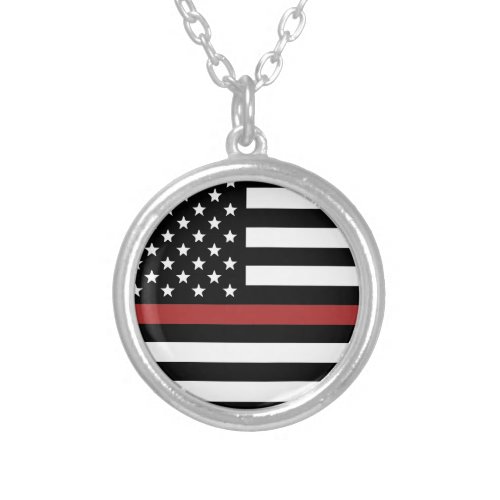 Thin Red Line USA Flag Firefighter Fire Department Silver Plated Necklace