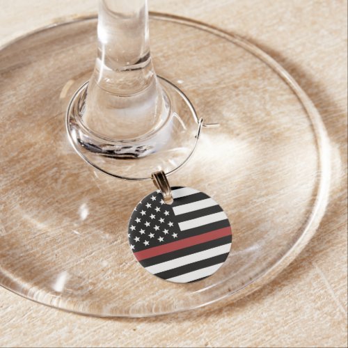 Thin Red Line USA Flag Firefighter Fire Department Wine Charm