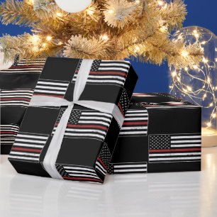 Thin Red Line USA Flag Firefighter Fire Department Wrapping Paper