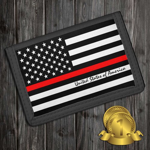 Thin Red Line wallet American Flag Fireman  USA Trifold Wallet