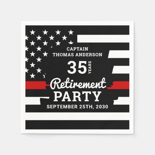 Thin Red Line Years Service Firefighter Retirement Napkins