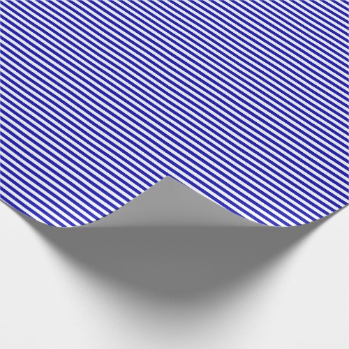 Thin Royal Blue and White Stripes Wrapping Paper