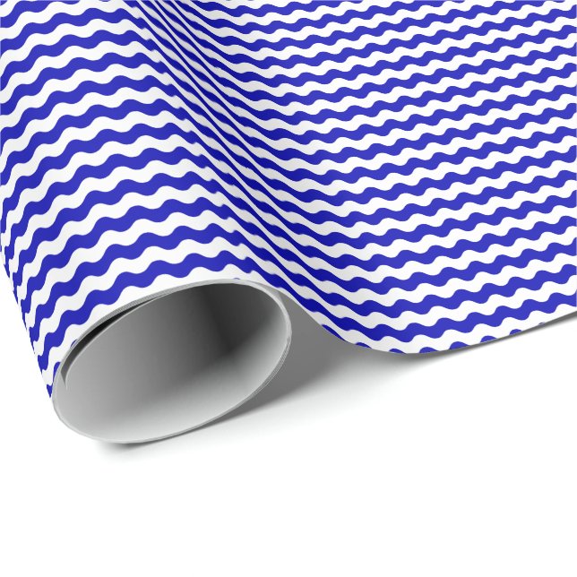Thin Royal Blue and White Waves Wrapping Paper (Roll Corner)