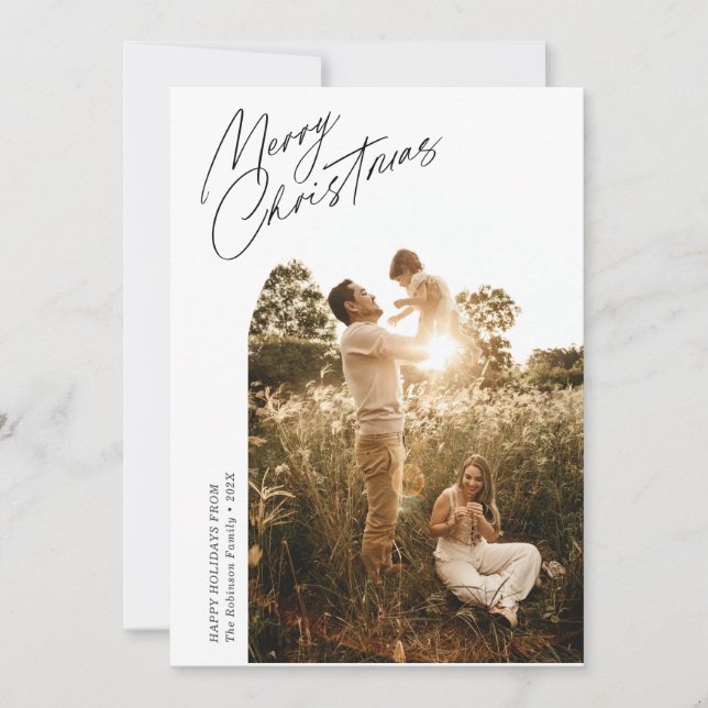 thin script christmas arch photo holiday card (Front)