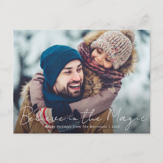 thin script photo christmas holiday greeting card (Front)