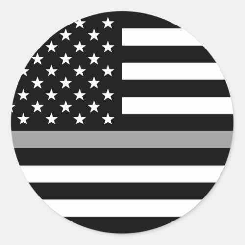 Thin Silver Line American Flag Classic Round Sticker