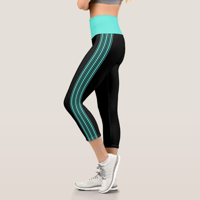 Thin Stripe Black and Aqua Yoga Pants Leggings (Left)