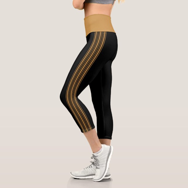 Thin Stripe Black and Camel Tan Yoga Pants Legging (Left)