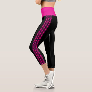 Thin Stripe Black and Hot Pink Yoga Pants Leggings