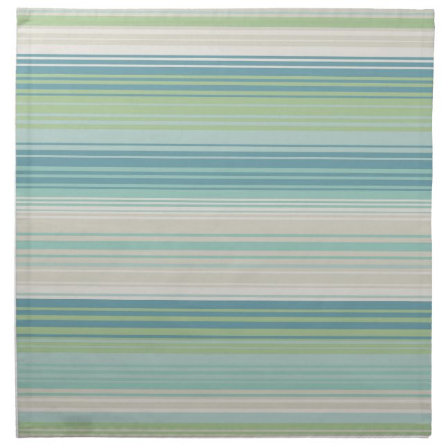 Thin Stripes, Aqua, Green, Blue, Sand Coastal Cloth Napkin (Front)