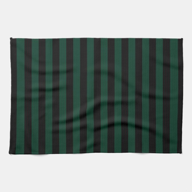 Thin Stripes - Black and Dark Green Towel (Horizontal)