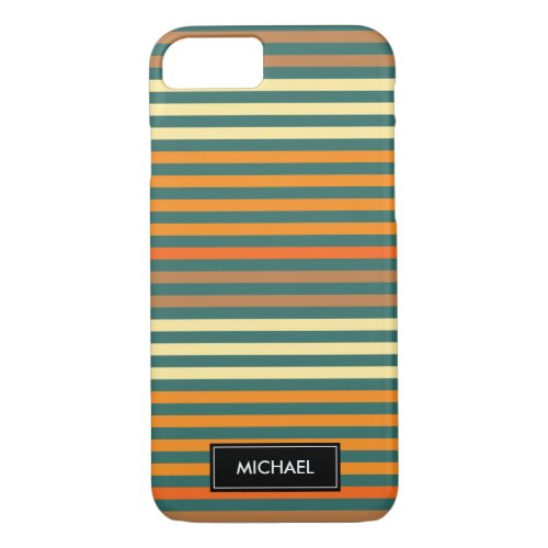 Thin Stripes Green  Orange  Custom Name iPhone 87 Case