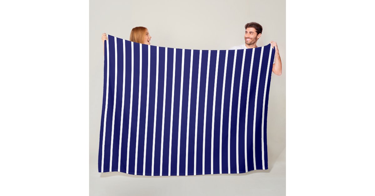 Thin stripes, navy blue and white fleece blanket