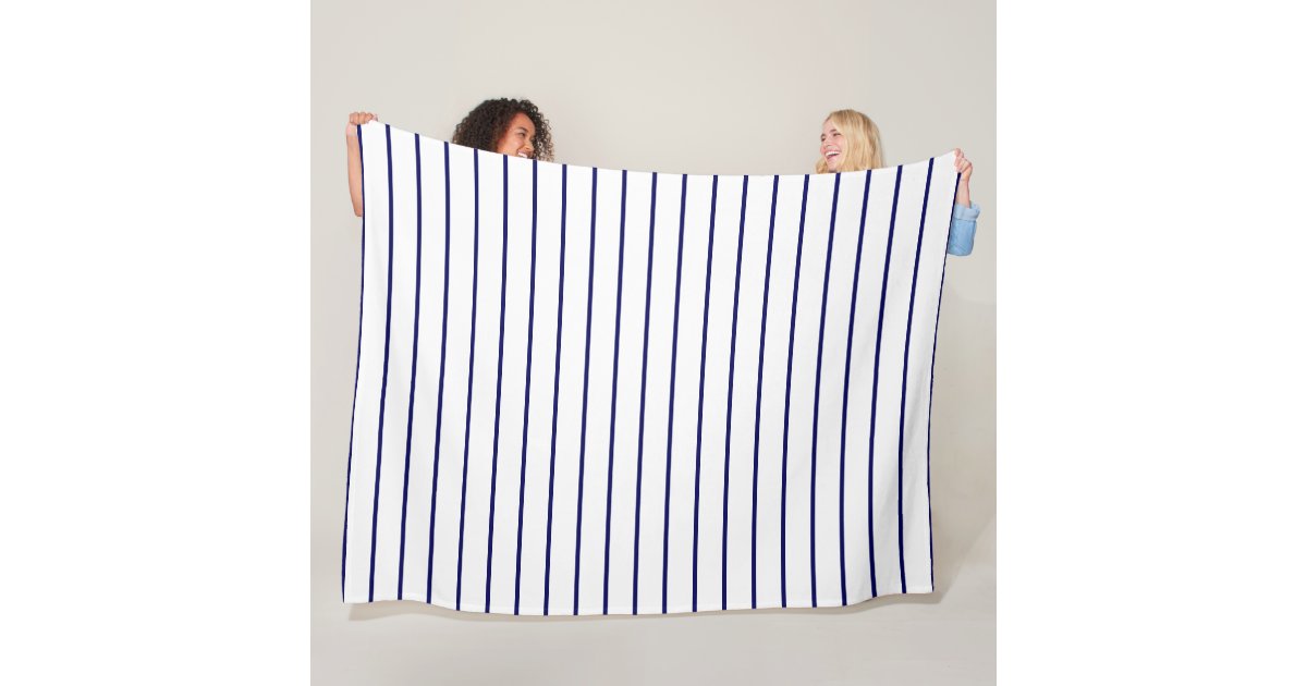 Thin stripes, navy blue on white fleece blanket | Zazzle