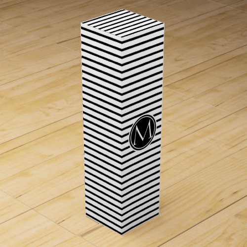 Thin Stripes Pattern Elegant Monogram Wine Gift Box