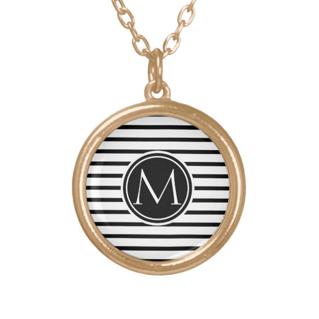 Thin Stripes Pattern Gold Plated Necklace (Front)