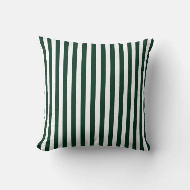 Thin Stripes - White and Dark Green Throw Pillow (Front)